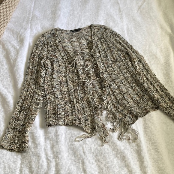 BCBGMaxAzria Cream Cardigan Sweater Open-Knit Design - Picture 1 of 4